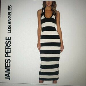 JAMES PERSE BAR STRIPE MIDI TANK DRESS IN NATURAL AND BLACK SIZE 2